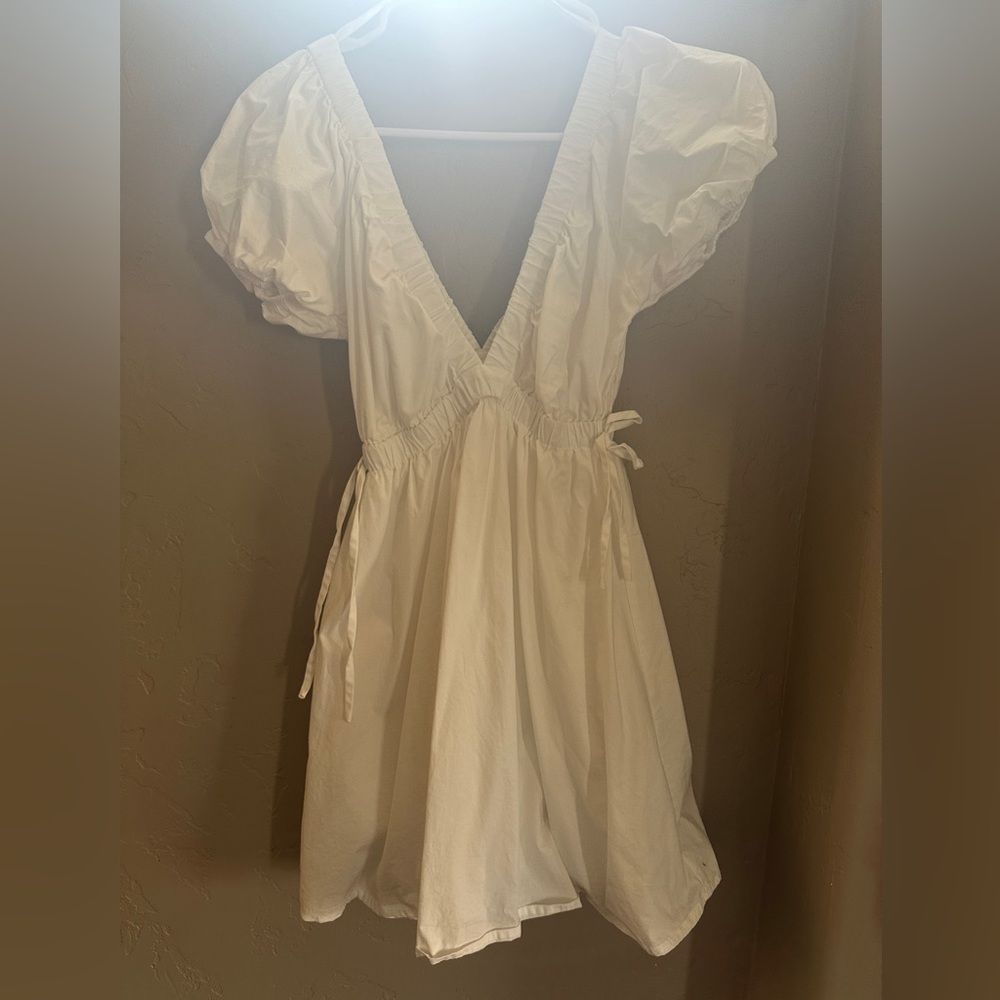 bp White V-Neck Smocked Bodice Dress